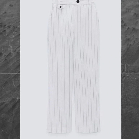 Zara Womens Bloggers Favorite Casual Stripes Linen Trouser Pants White Size XL - Picture 13 of 14